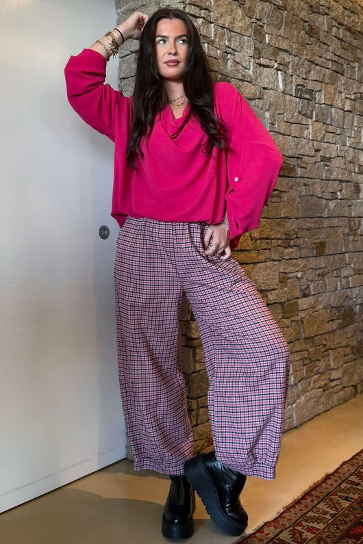 Suki Drape Cowl Blouse Hot Pink /11=